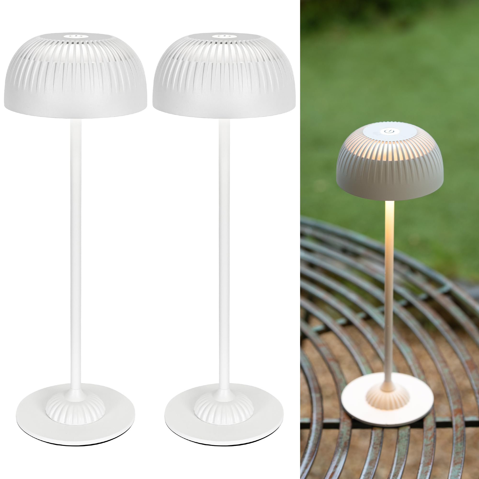 LuminexDesigns Table Lamp Wireless LED Battery Metal Table Lamp - Height Adjustable, IP54 Waterproof, 3000K - 6000K, USB-C Rechargeable for Bedroom, Balcony, Outdoor  Decoration, Gold