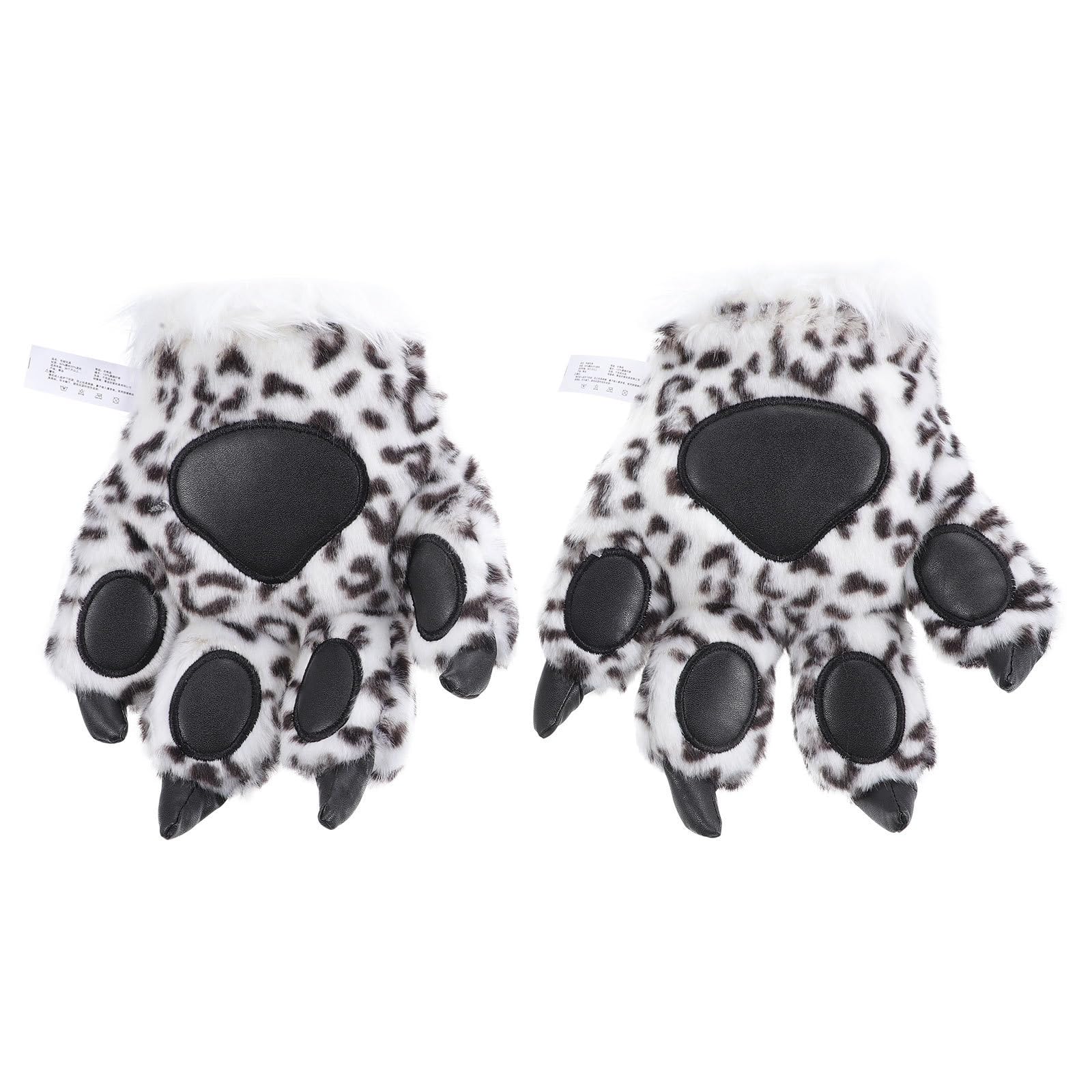 Operitacx Snow Leopard Plush Claw Gloves 1 Pair White Winter Mittens