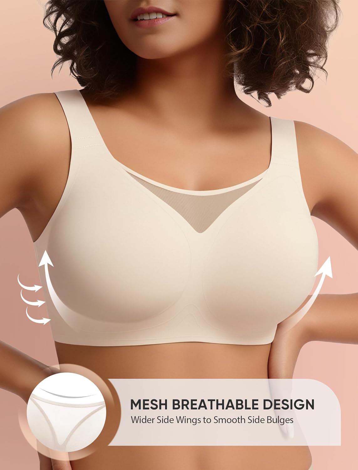 Wireless Bras for Women Seamless Supportive V Mesh Bralette Minimizers Comfortable Tshirt Bra for Older Women - Image 2