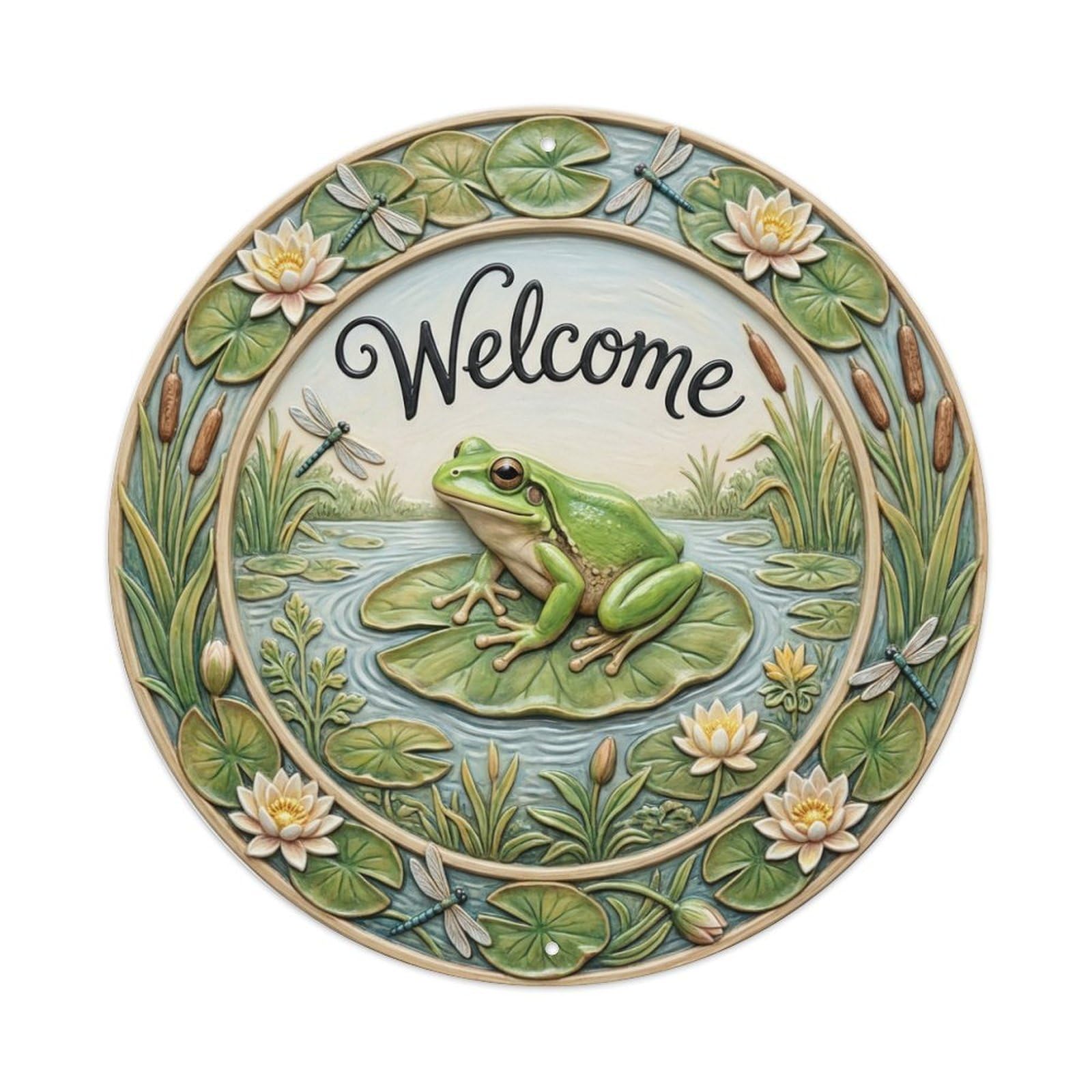 Tgrcjimh Style Metal Tin Sign Frog Lily Welcome Wetland Sanctuary