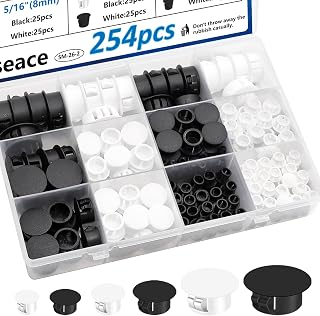 smseace 254Pcs Plastic Plugs 6-Sizes Plastic Hole Plug for Round Holes 1Inch 1/2Inch 3/8Inch 5/16Inch 1/4Inch 1/5Inch Black, White Nylon Hole Plugs for Furniture,Cabinet,Kitchen
