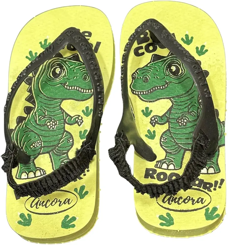 Chinelo Infantil Baby Dinossauro Amarelo Confortável Antiderrapante com Elástico Sandália Criança Masculino Feminino