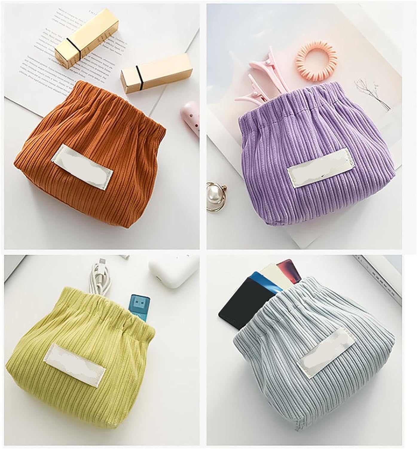Organizzatore elastico per capelli in velluto a coste, 2 sacchetti elastici in velluto a coste, borsa per rossetto in velluto a coste, borsa elastica in velluto a coste, organizer per accessori per