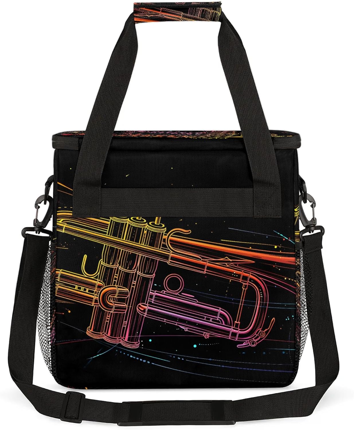 Instrument Music Trumpet Coffee Maker Carring Bag, Large Insulated Storage Organizer Case Tote Bags with Shoulder Strap for Travel Work Picnic