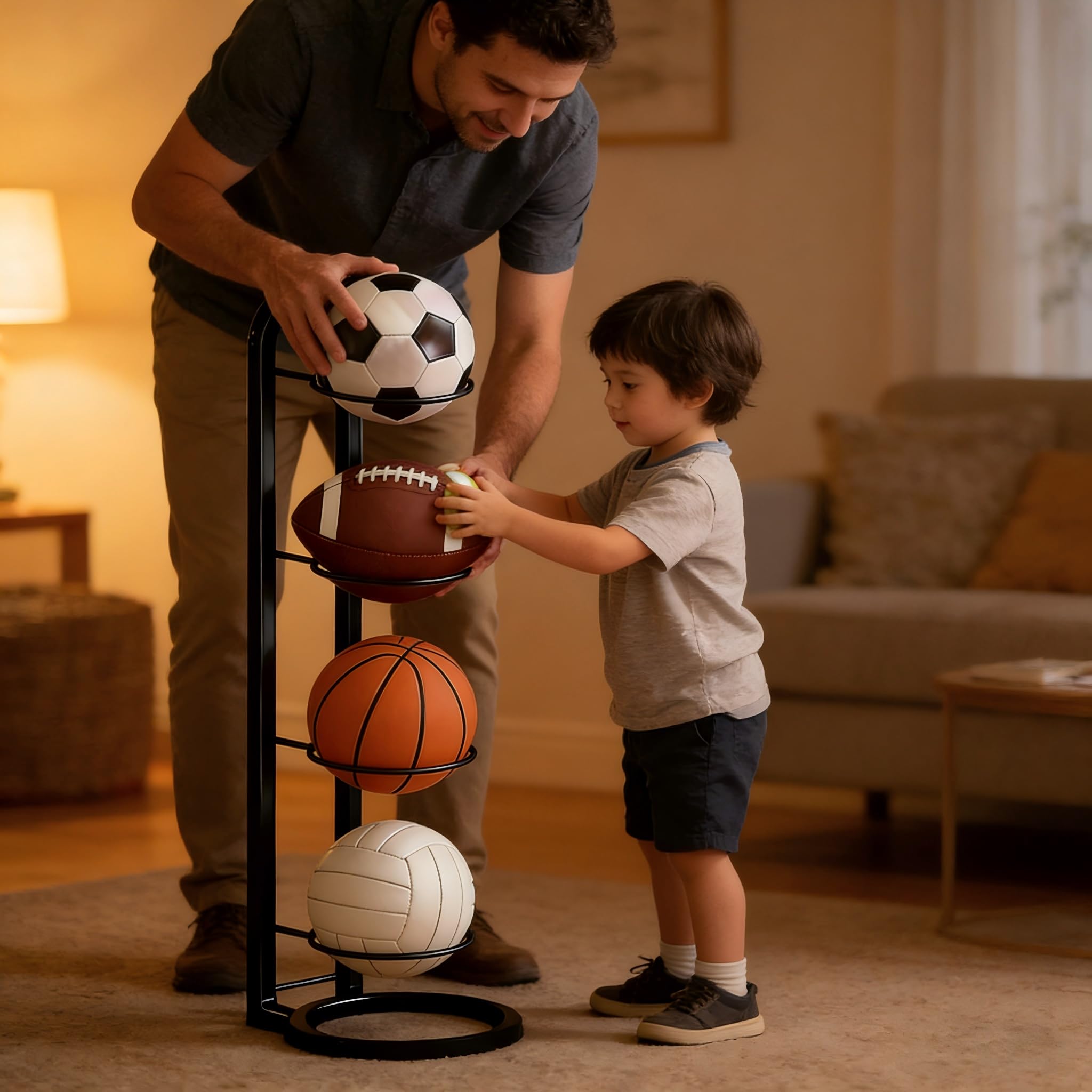 Soporte para pelotas de fútbol, baloncesto y más – Soporte de bola de metal de 5 niveles negro