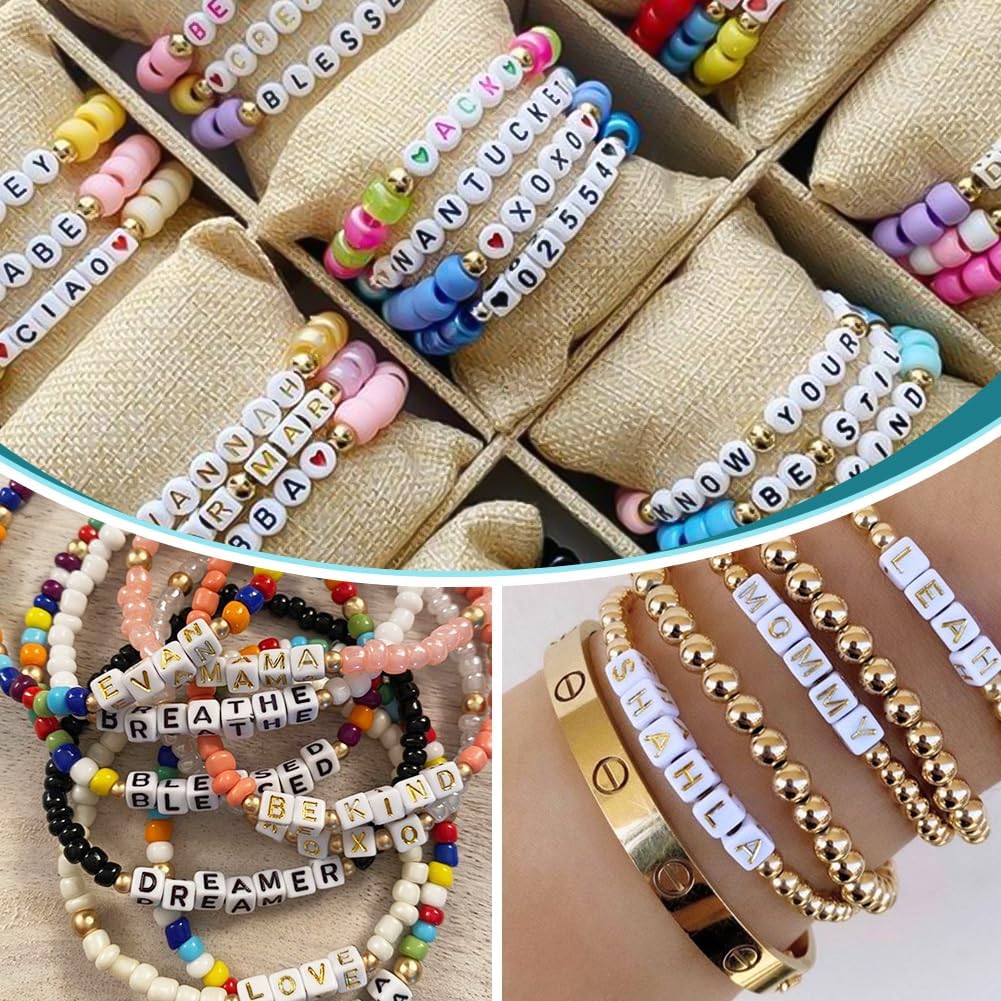 1400Pcs Cube Letter Beads 6mm Alphabet Beads Square Mini Gold Font White Acrylic A-Z Letters Spacer Craft Bead for Jewelry Making Friendship Bracelets Beading Necklaces Keychains DIY Supplies