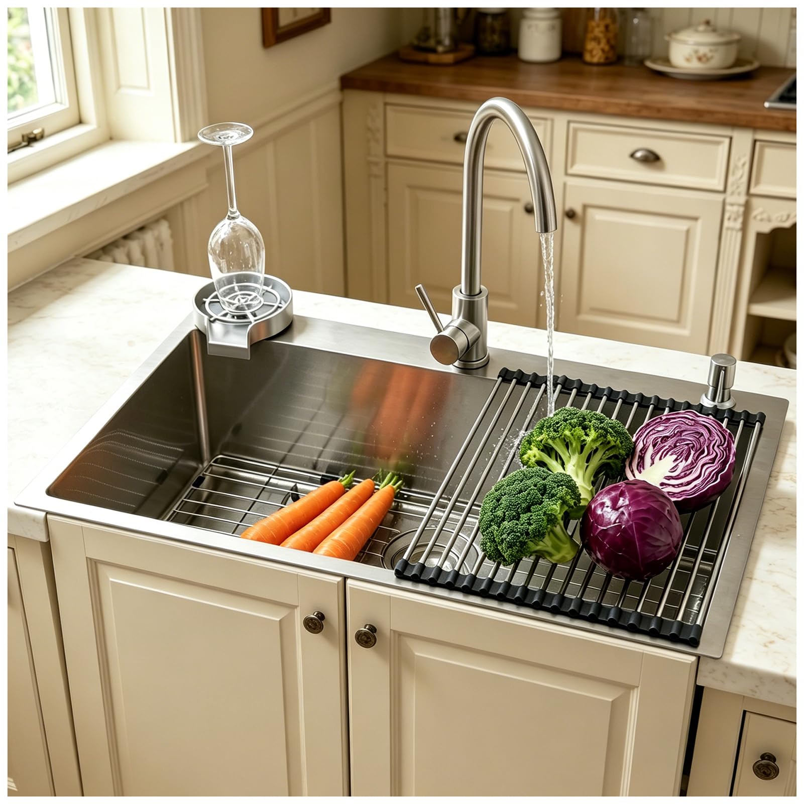 Küchenspüle 85×50 cm,Drahtziehen Nano-Beschichtung Edelstahl-Spüle, Großformatige Einzelspüle Mit Armatur,Abtropfkorb, kitchen sink, Robuste Küchenspüle, Geschirrspülbecken