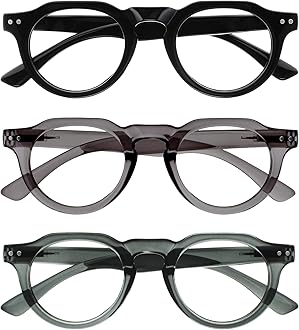 OPULIZE RIO Blue Light Blocking Reading Glasses - 3-Pack - Flat Top Frame - Black, Green, Grey - Mens Womens - Spring Hinges - BBB53-167 - +2.00
