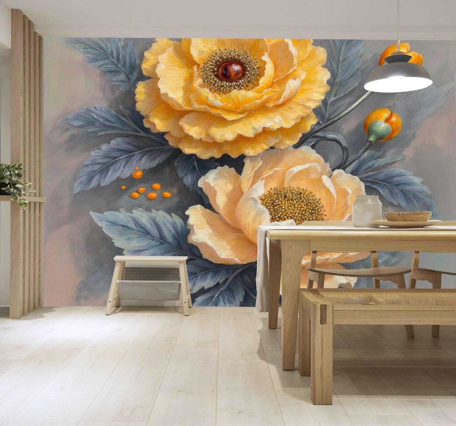 3D Papel Pintado Lujo Minimalismo Metal Dorado Y Plateado Hojas De Arce