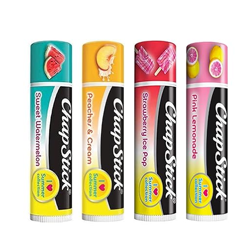 Miniatura 6 de Juego de 4 Chapsticks fresa Ice Pop, limonada rosa, melocotones y crema, sandía dulce. Edición limitada de Chapstick I Love Summer Collection.