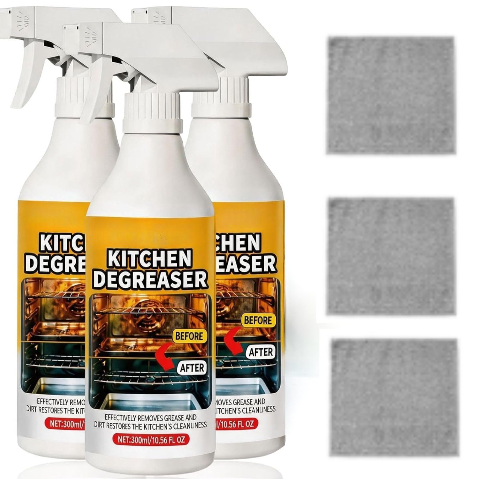 Backofenreiniger KüChenreiniger 300 Ml/10,56 Fl.oz Fettkiller Spray 3 Stück | Spray Grillreiniger Robuster Entfetter Vielseitig Einsetzbar for Grills Öfen Luftfritteusen Zuhause