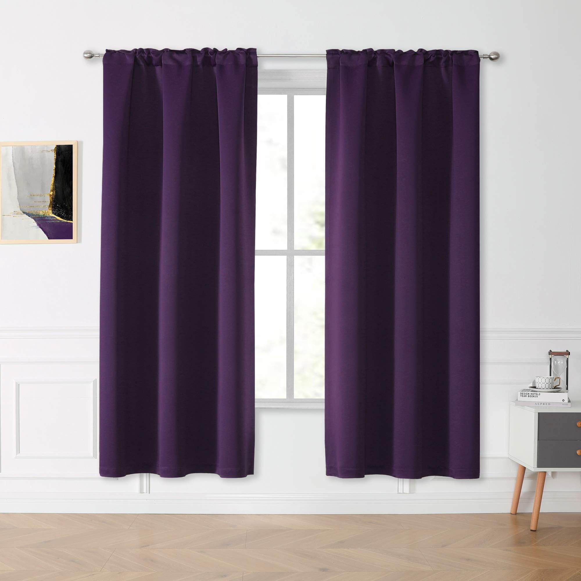 KEQIAOSUOCAIBlackout Curtains 72 Inch Length for Office - 3 Pass Microfiber Noise Reducing Thermal Insulated Rod Pocket Purple Blackout Window Panels Drapes (2 Panels, 42 x 72 Inch, Plum Purple)