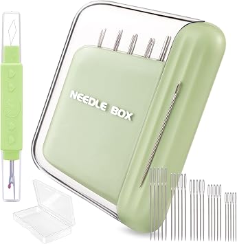 Protable Magnetic Sewing Needles Including 5 Size 35PCS Sewing Sharp Needles Large Eye Hand Quilting Needles Stainless Embroidery Needles with 2 in 1 Needle Threaders Seam Ripper for Sewing Repair