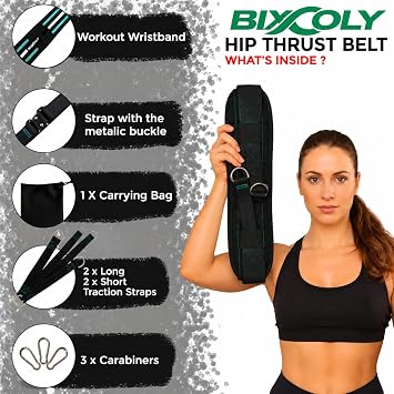 Hip Thrust Belt for Women & Men | Heavy-Duty Glute Workout Equipment with Traction Straps, Wristbands, Carabiners & Carry Bag | Supports Dumbbells, Kettlebells & Plates Up to 300-lbs | Home & Gym Training Belt