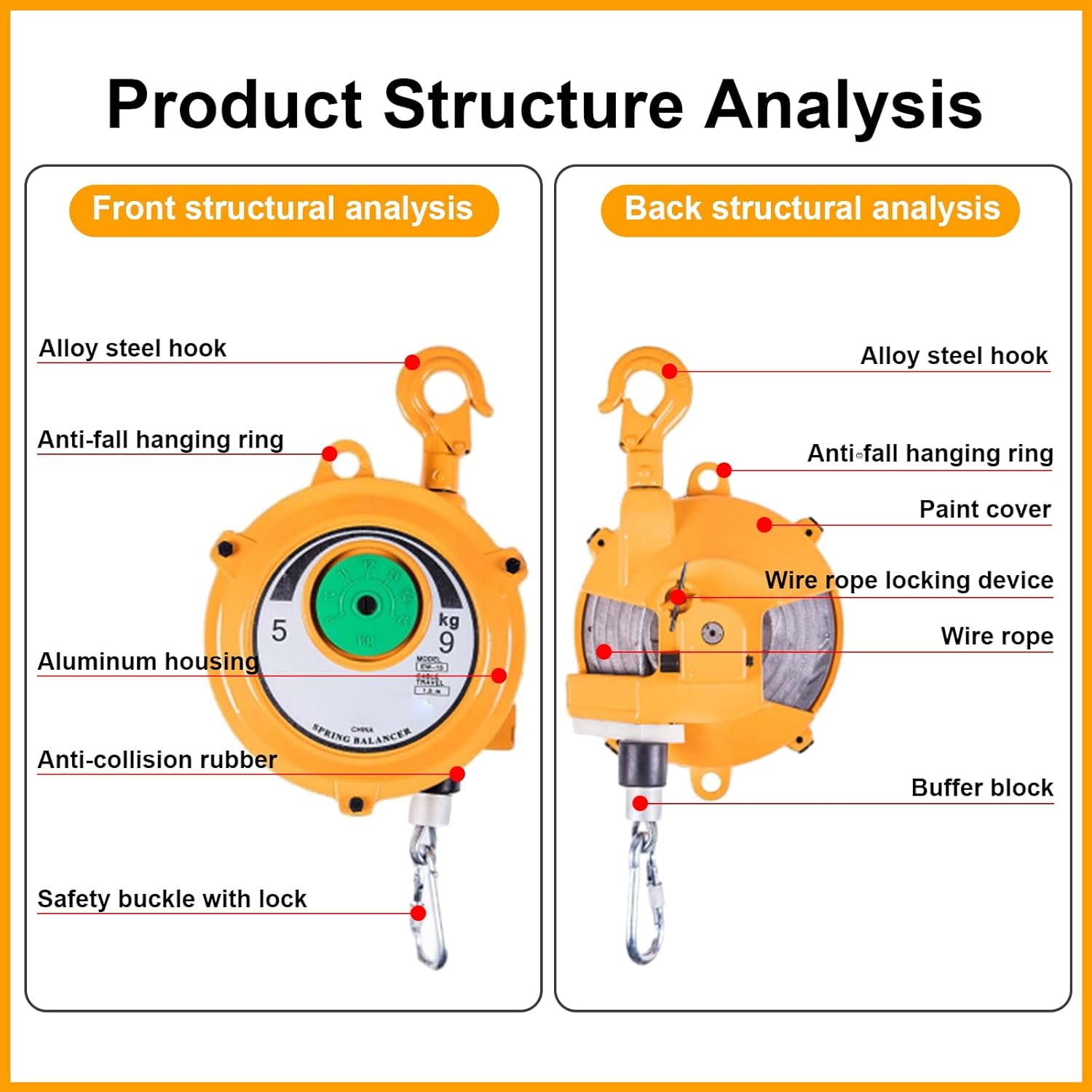 Retractable Spring Balancer, Retractable Spring Balancer with 1.5 m Steel Cable, Retractable Spring Balancer for Assembly Line for Hanging and Fixing Tools (5-9 kg)