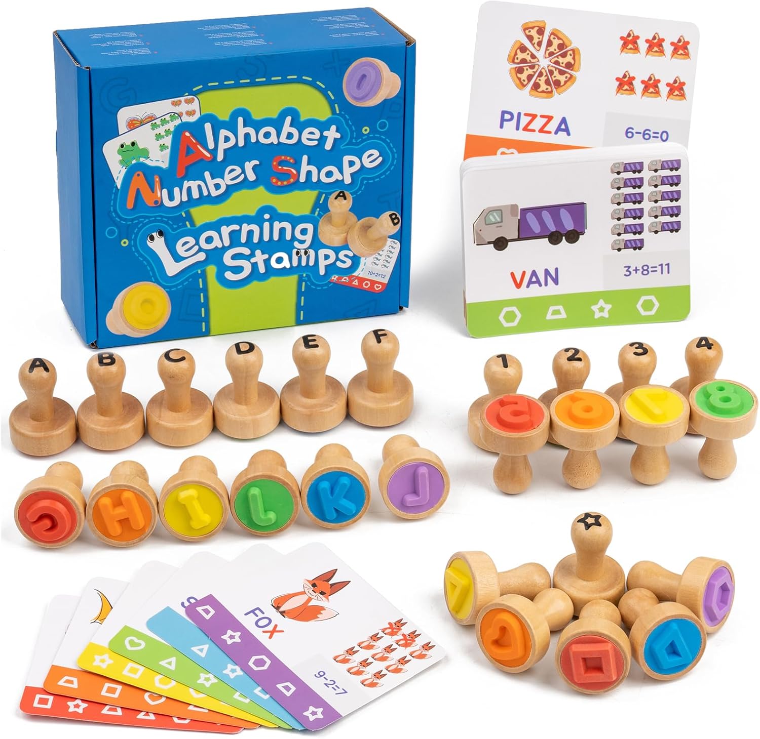 KDSFT Wooden Alphabet Number Stamps for Kids - ABC Spelling, Math Flashcards, Montessori Toys Ages 3-5