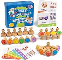KDSFT Wooden Alphabet Number Stamps for Kids - ABC Spelling, Math Flashcards, Montessori Toys Ages 3-5