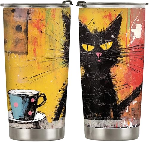 Miniatura 10 de Regalos de gato de 20 onzas para los amantes de los gatos, regalos de café para los amantes del café, retro vintage, divertido, fresco, lindo vaso