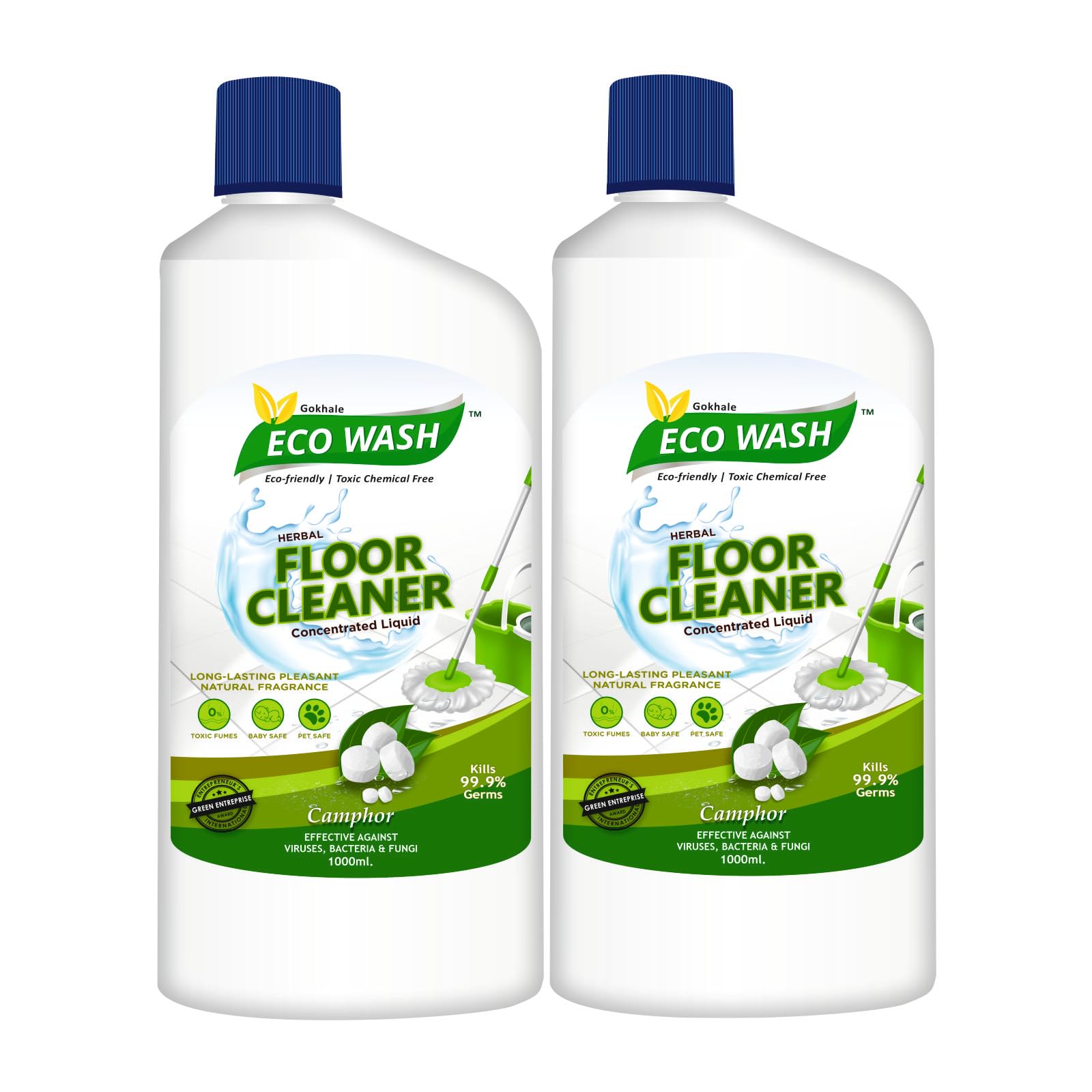 Floor Cleaner 1 Litre (Pack of 2) – Camphor Fragrance | Powerful Disinfectant, Removes Stains & Dirt, Long-Lasting Fresh Aroma, Suitable for All Floor Types-image-0