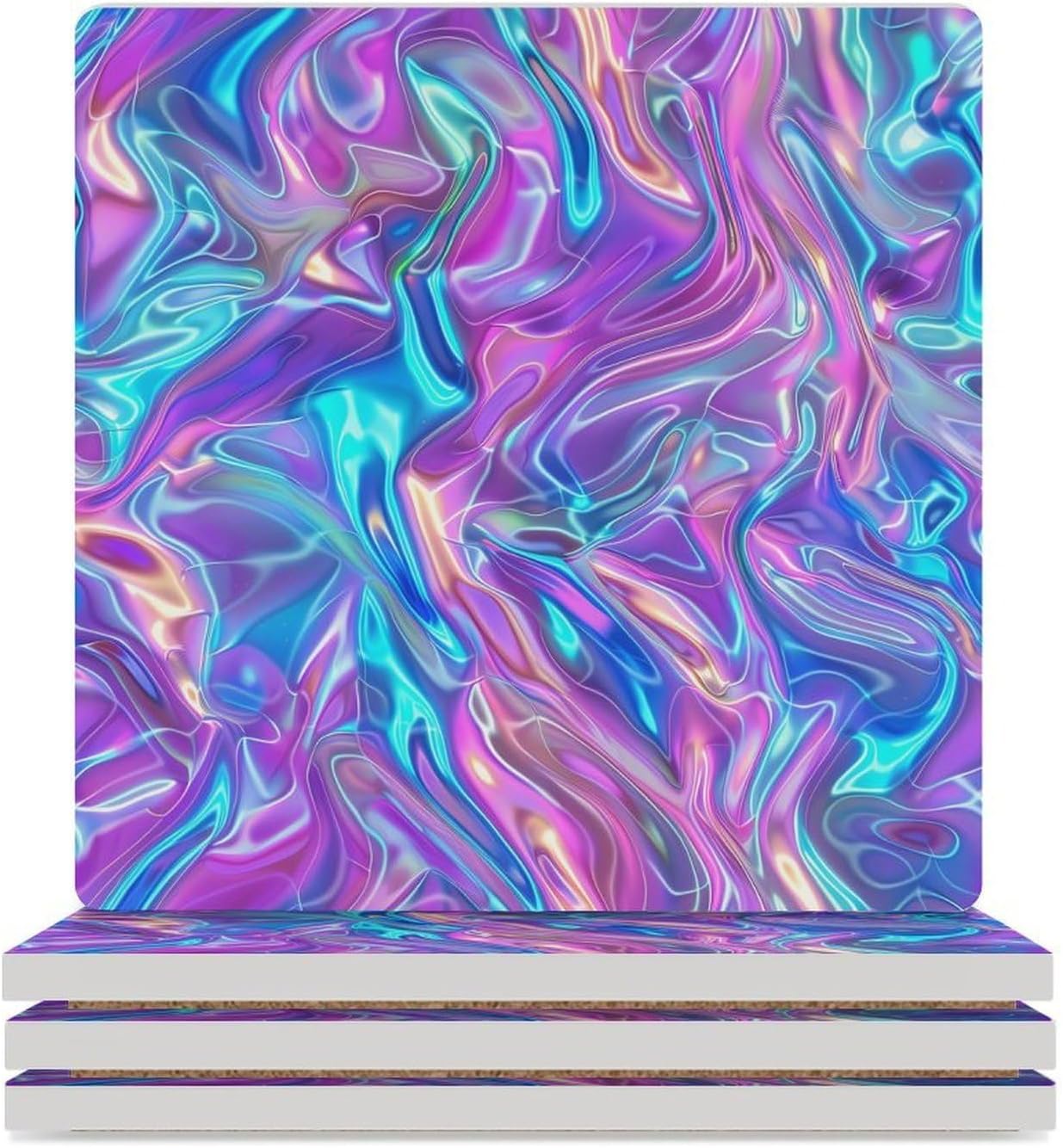 Psychedelic Trippy Coaster for Drinks Square Ceramic Table Coasters Stone Mat Crafts 4PCS Home Kitchen Decor