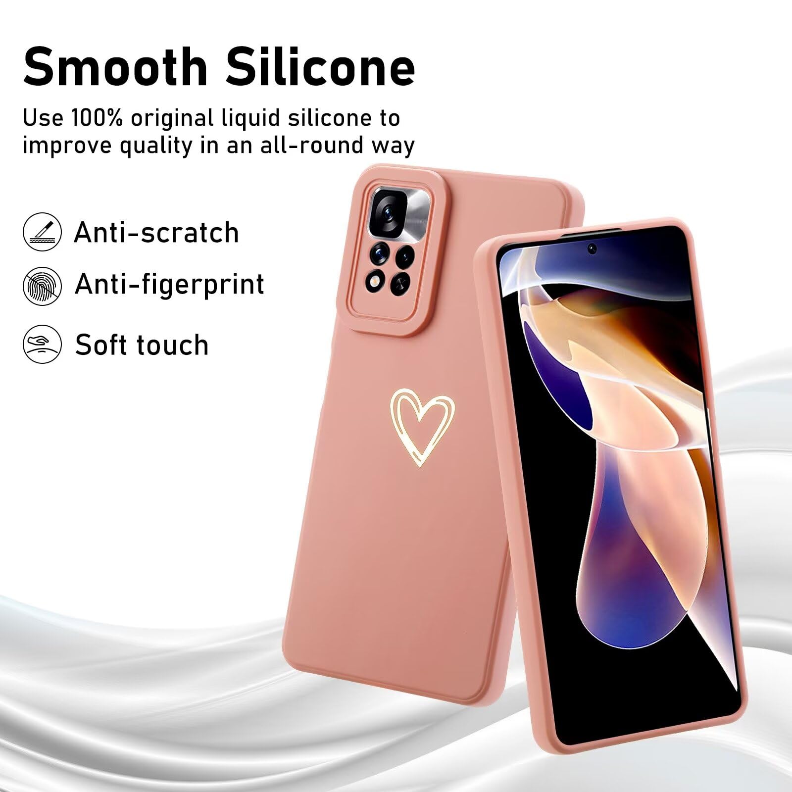 LENGRACE Custodia Per Xiaomi 11 Lite 4G/5G - Oro Amore Cuore, Silicone TPU Antiurto Per Donne E Ragazze (Blu)