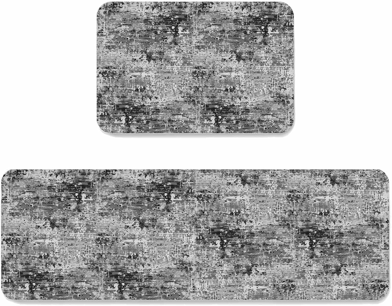 Prime Leader Black Grey Kitchen Mat Set 2 Pieces Abstract Modern Boho Mottled Vintage Non Slip Kitchen Rugs Washable Runner Rug Mats for Floor Sink Laundry Office 19.7" x 31.5"+19.7" x 47.2"