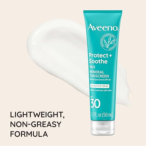 Miniatura 3 de Aveeno Protector solar mineral para proteger y calmar la cara con SPF 30 de amplio espectro para pieles sensibles, protector solar facial ligero y