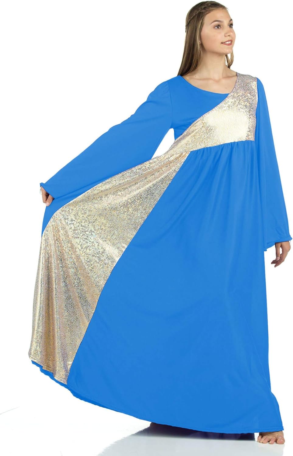 Danzcue Womens Shimmery Asymmetrical Bell Sleeve Dance Dress : Sports & Outdoors