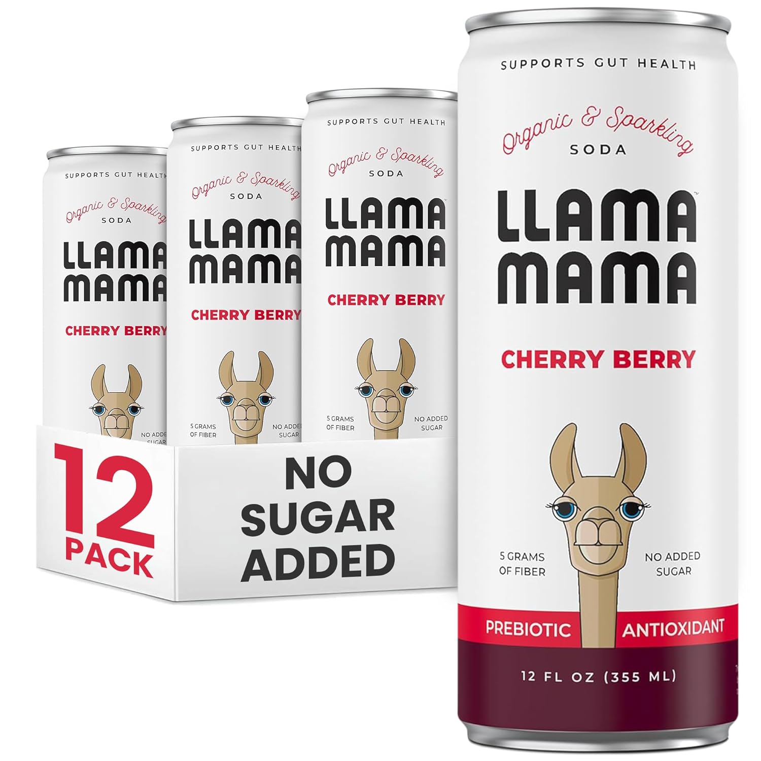 Llama Mama Clementine Organic Sparkling Prebiotic Soda • Gut & Immune Support • High Vitamin C, Antioxidants • NO Sugar • NO Artificial Sweeteners • NO Stevia • Vegan Plant Fiber • 12 Pack