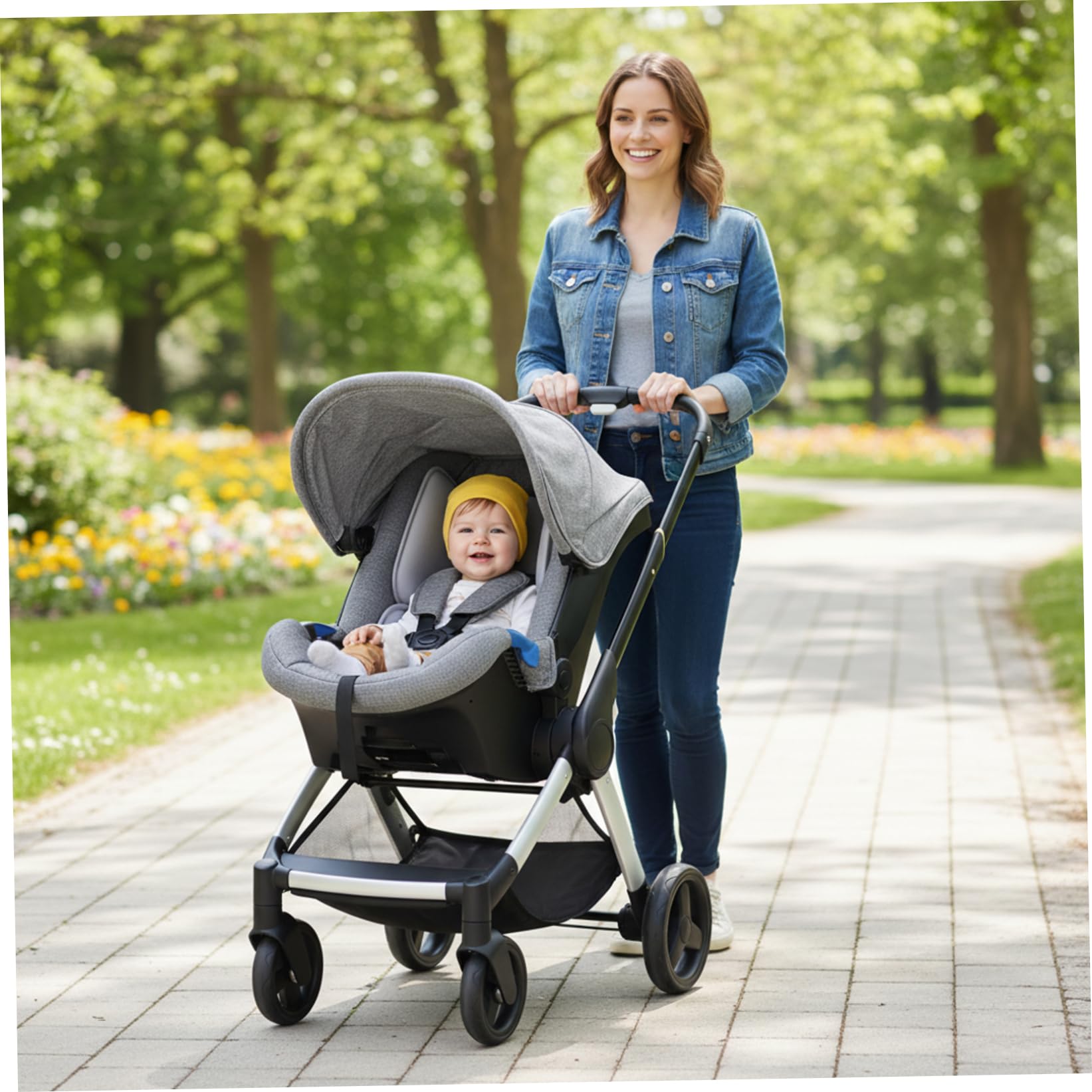 Set di rivestimento per sedile e cappottina per passeggino, rete anti-insetti, copertura antipioggia – Borsa portaoggetti, copriruote, maggiore comfort, protezione, accessori per passeggino (grigio)