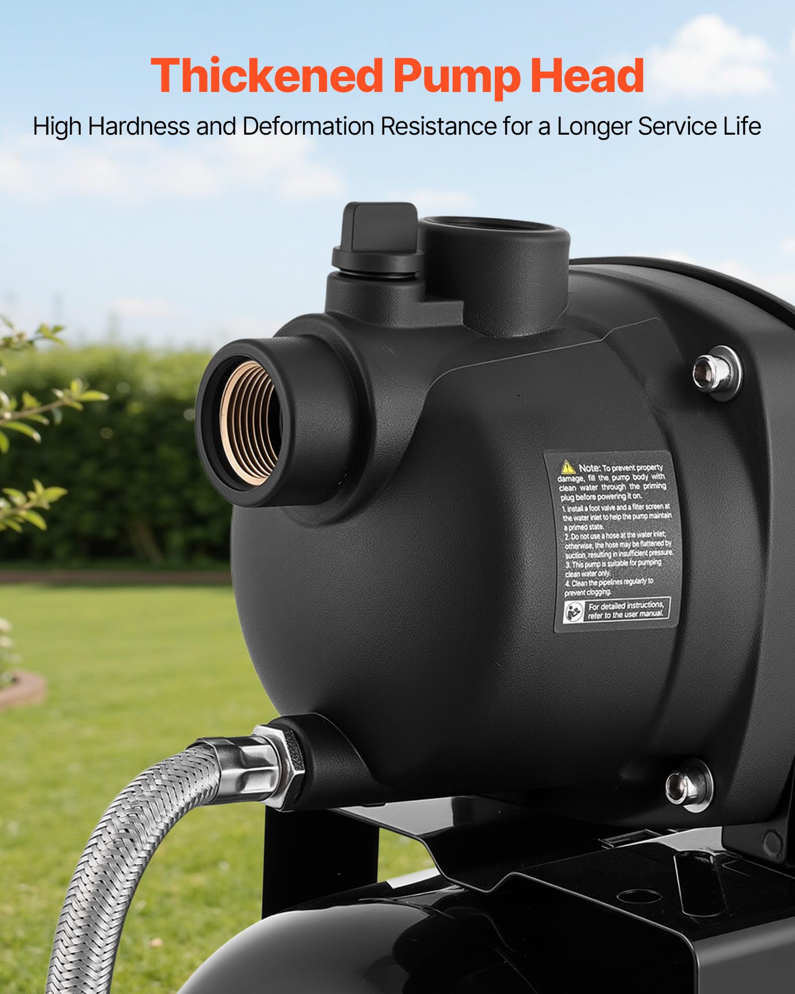 VEVOR Pompa per Pozzi Senza Filtro 800 W, Pompa per Pozzi Poco Profondi con Serbatoio a Pressione 19 Litri Irrigazione da Giardino Testa in Plastica Flusso max 5000 L/h, Protezione da Sovraccarico