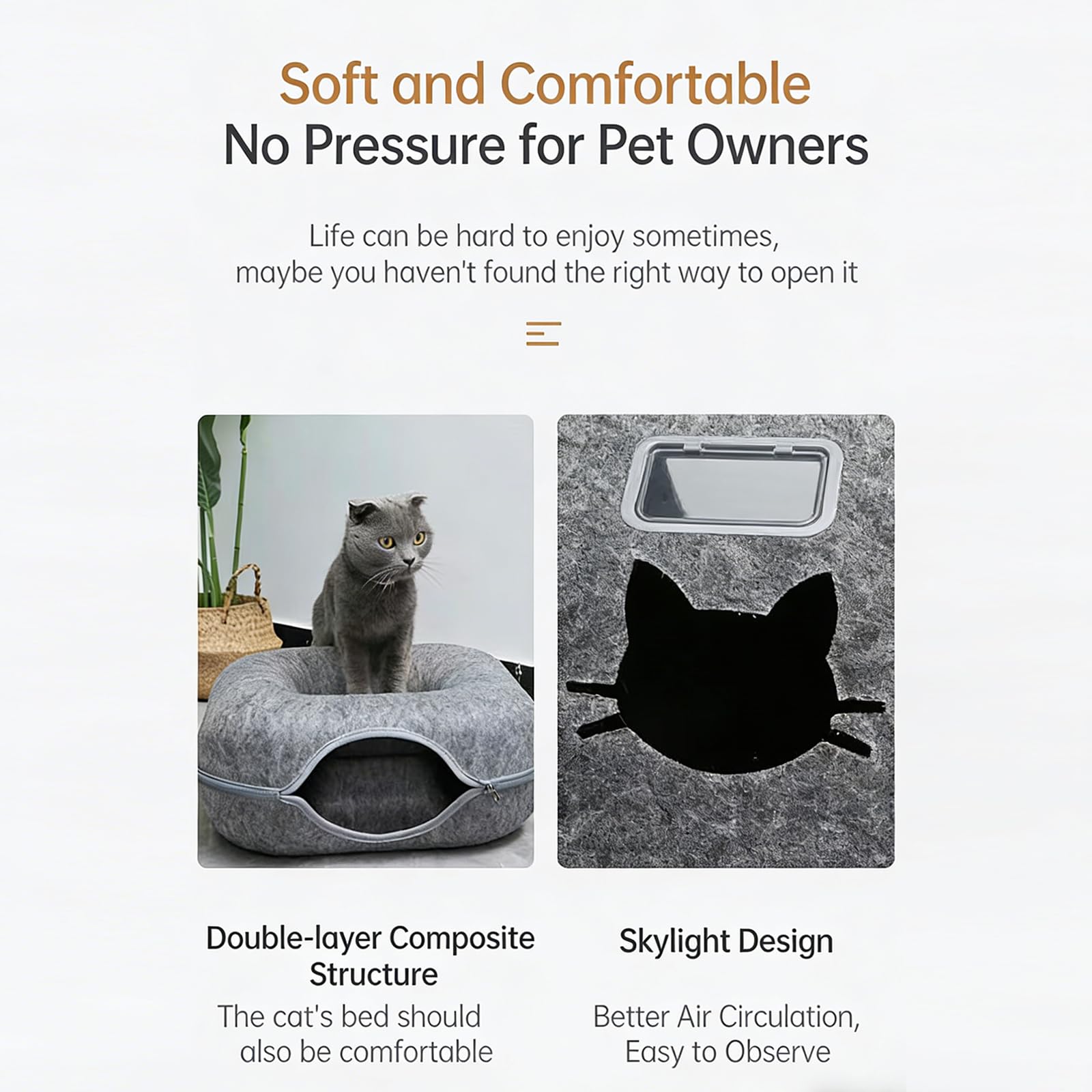 Cama y túnel de fieltro desmontable para mascotas de interior que ofrece privacidad y espacio de juego, túnel de juego para gatos