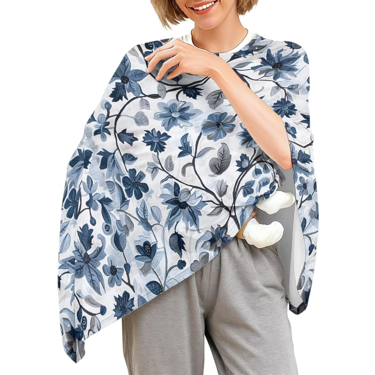 Blue Floral Muslin Nursing Cover Up for Breastfeeding Cozy Breathable Breast Feeding Covers for Women Full Privacy Nursing Shawl Scarf Multifunctionality Newborn Baby Essentials