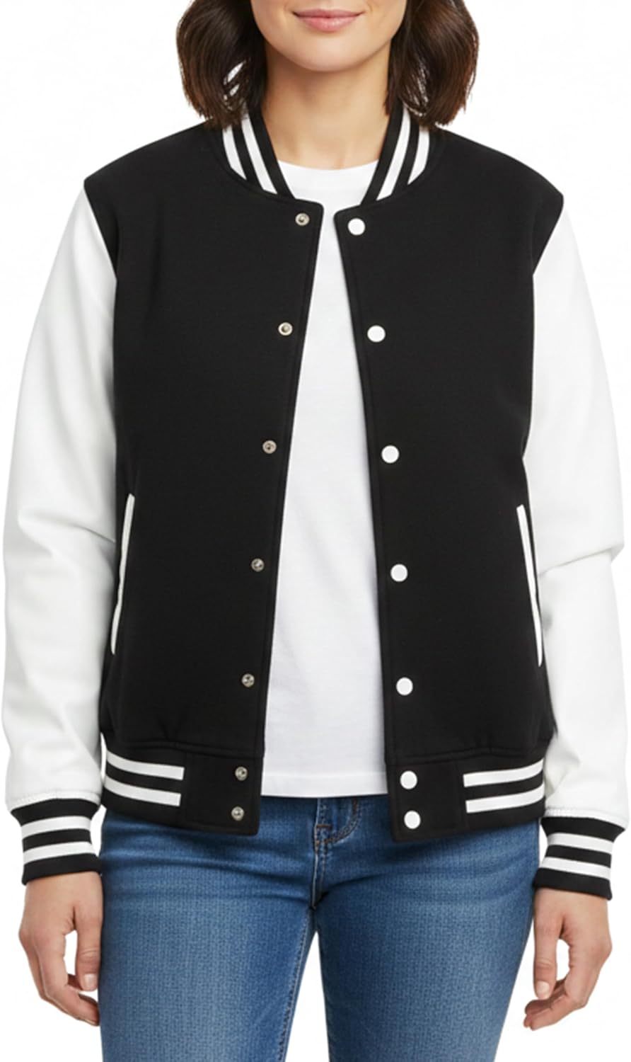 Adult Varsity Jacket, Letterman Baseball Bomber, Full-Zip Lightweight Coat, Ribbed Trim (EB3512NP)