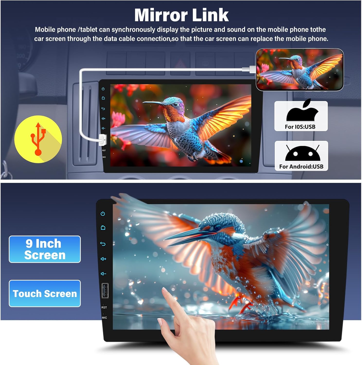 Mirror Link function displaying a smartphone screen on the UNITOPSCI car stereo.