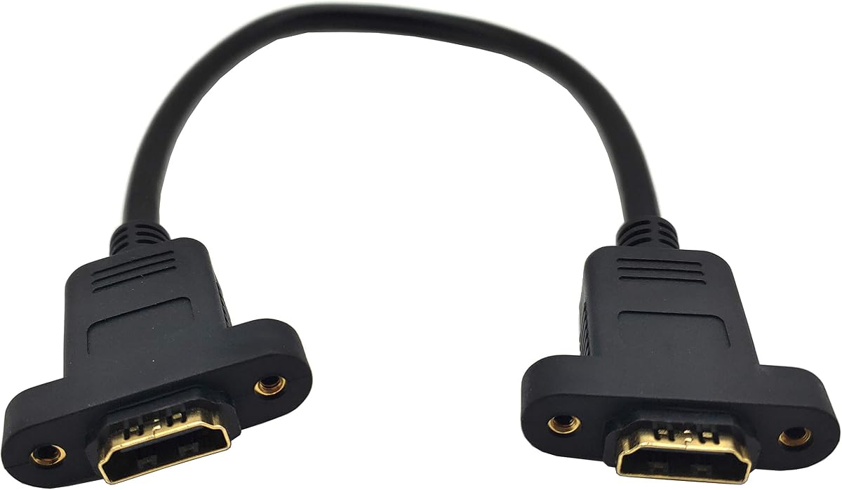 Panel Mount HDMI 2.0 Female to Female Extension Cable High Speed Support 4K Resolution for Blu Ray Player, 3D TV, Roku, Xbox360,Black (1FT/0.3M)
