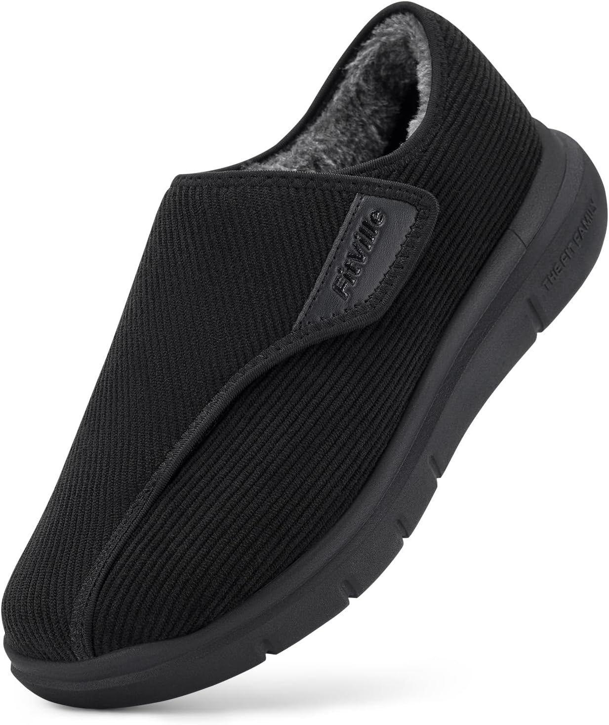 FitVille Wide Winter Slippers for Men Comfortable Slip-on House Shoes Extra Wide Mens Slippers with Adjustable Straps for Swollen Feet