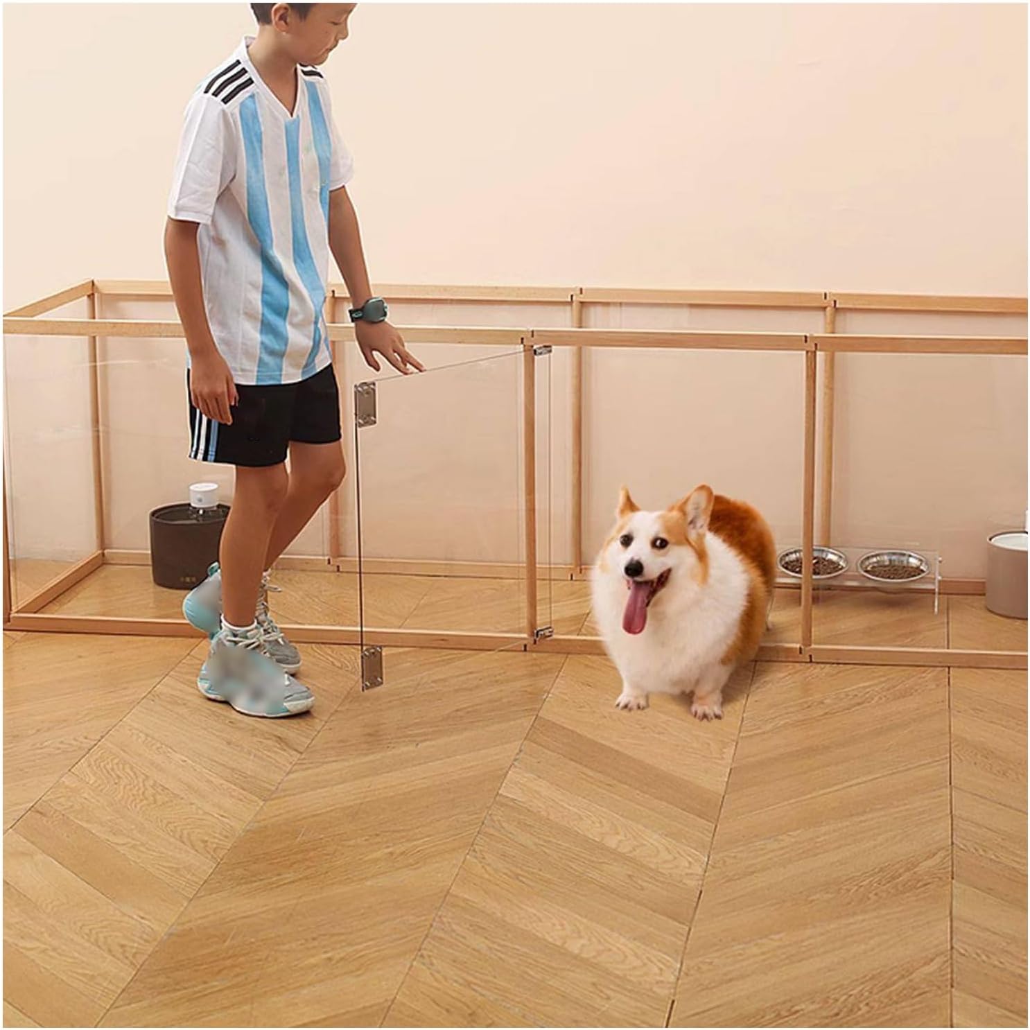 Dog Cat Playpen,Indoor Dog Playpen,Home Indoor Dog Pet Gate with Door,3mm Thickened Shockproof Transparent Panel,for Hamsters, Rabbits, Hedgehogs,Small and Medium(A,12pcs)