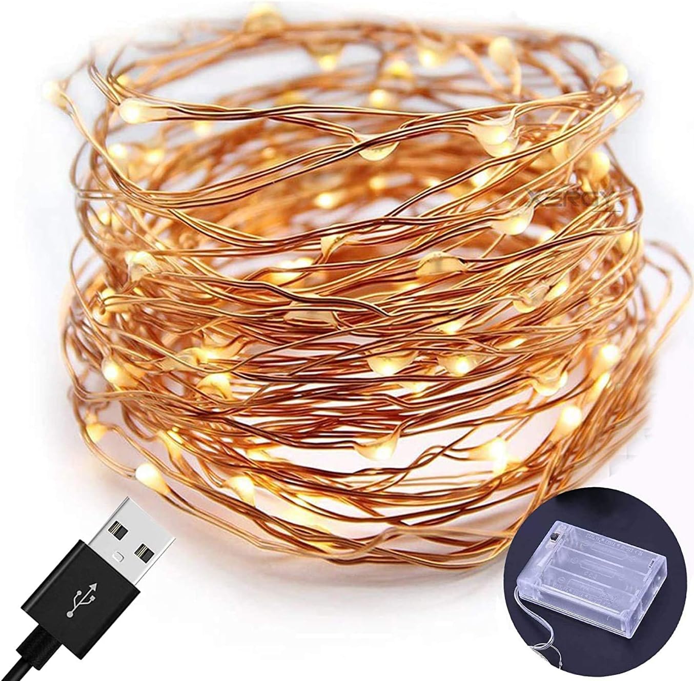 BlackCherry 5 Meter 50 LED's Fairy String Lights USB and 3A Battery Powered Copper Wire LED Fairy Light for Diwali, Christmas, Indoors & Outdoors (Pack of 1, Warm White)