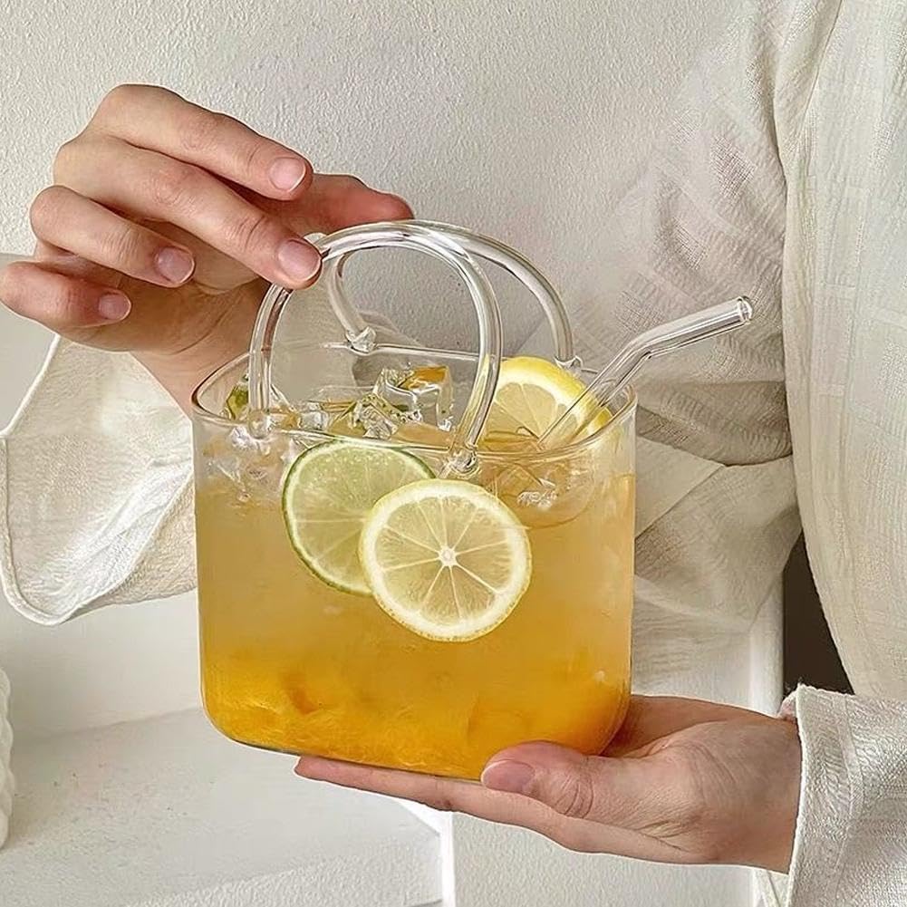 Cocktailgläser in Handtaschenform mit Strohhalm, 770 ml, Borosilikat-Trinkbecher für Cocktails, Saft, Eistee & Partygetränke, 2 Stück