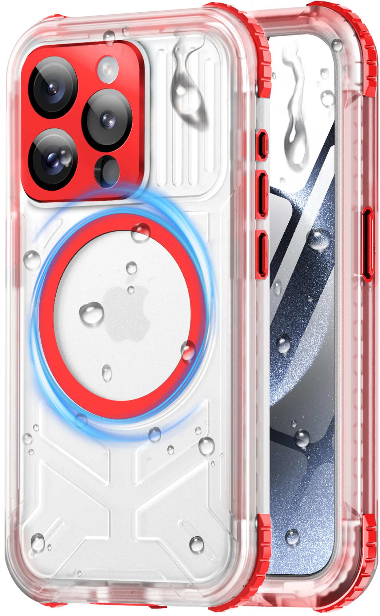 Haireca for iPhone 15 Pro Waterproof Case with Magsafe, Screen Protector, Lanyard, IP68 Military Full Body Shockproof, for Water Sports Outdoor Work,