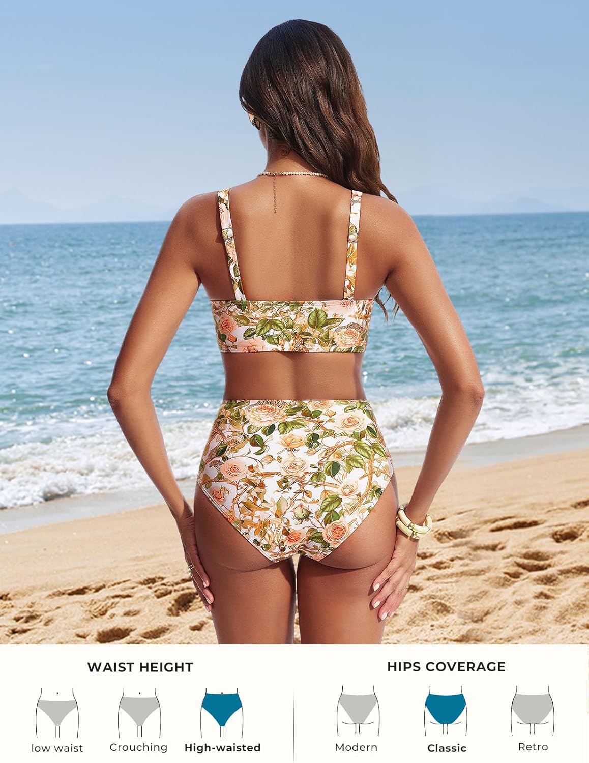 Hanna Nikole Womens High Waisted Bikini Sets Floral Print, 2 Piece Swimsuits Cutout, V Neck Bathing Suits Sexy Swimwear - Image 4