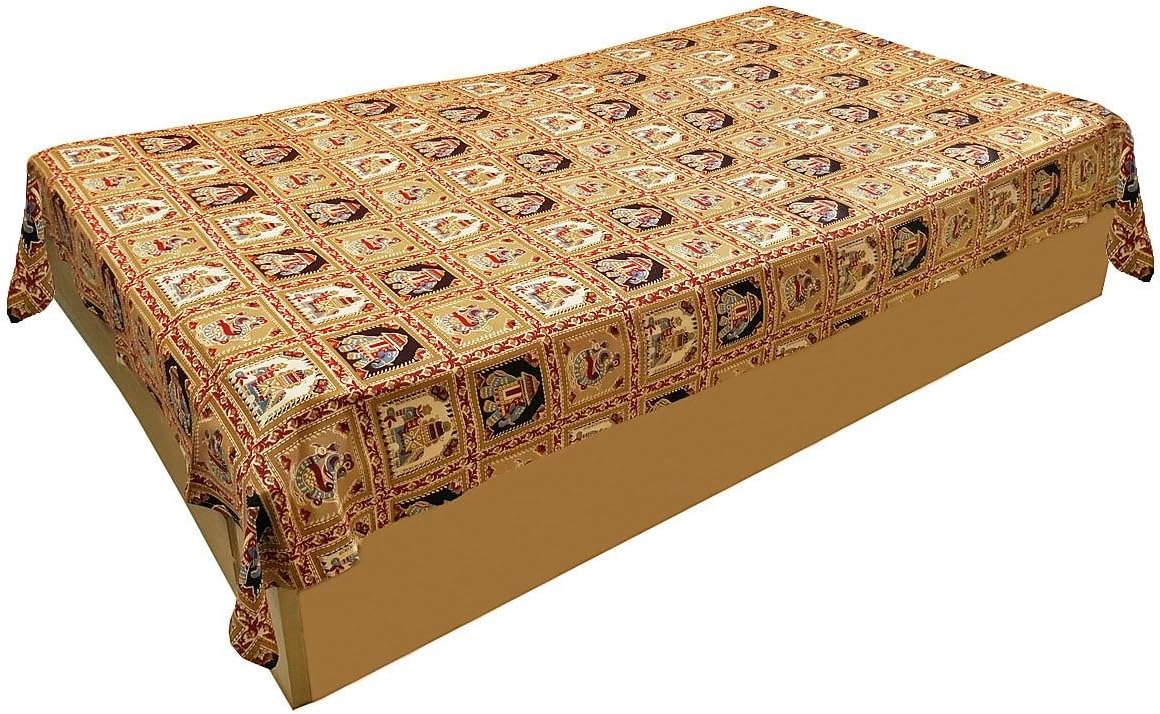 Peacock and Elephant Print Light Brown Cotton Single Bedspread - 88 x 59 inches (NV11)