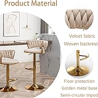 Vista 45 de Gold Velvet Bar Stools Set of 4, Counter Height Barstools with Low Back, Swivel Bar Stool for Kitchen Island, Pub (Grey)