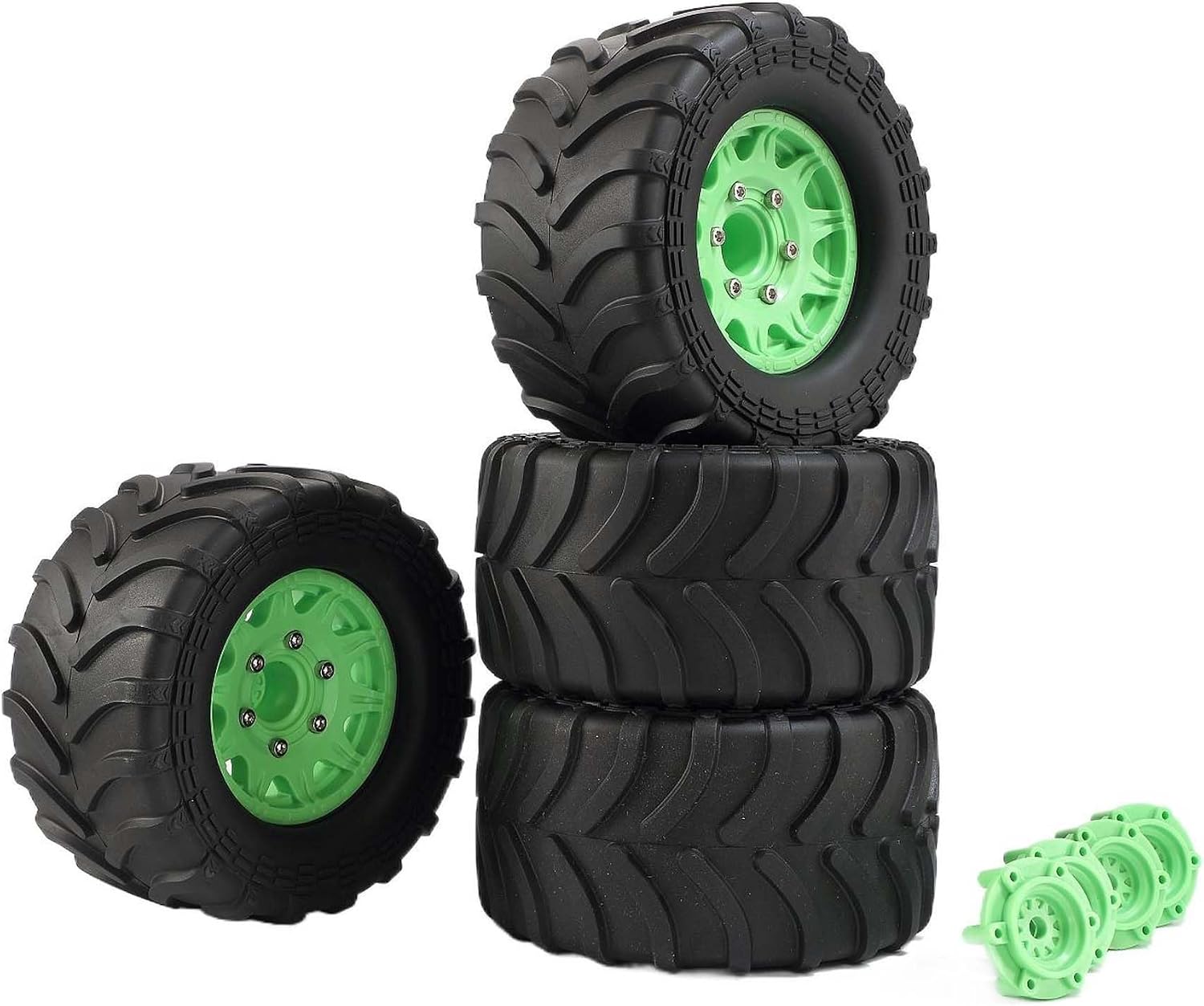 2.8'' Tires and Plastic Wheels Rims Replacement Parts for 1/10 RC Monster Truck Off-Road Cars (Green)