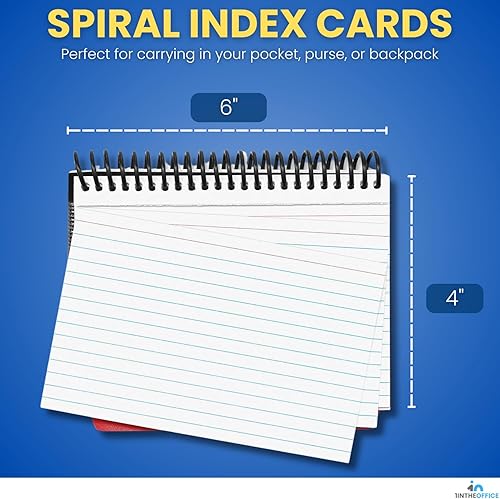 Miniatura 9 de 1InTheOffice Fichas de índice de 4 x 6 con rayas, encuadernadas en espiral, 120 tarjetas blancasespiral (paquete de 2)
