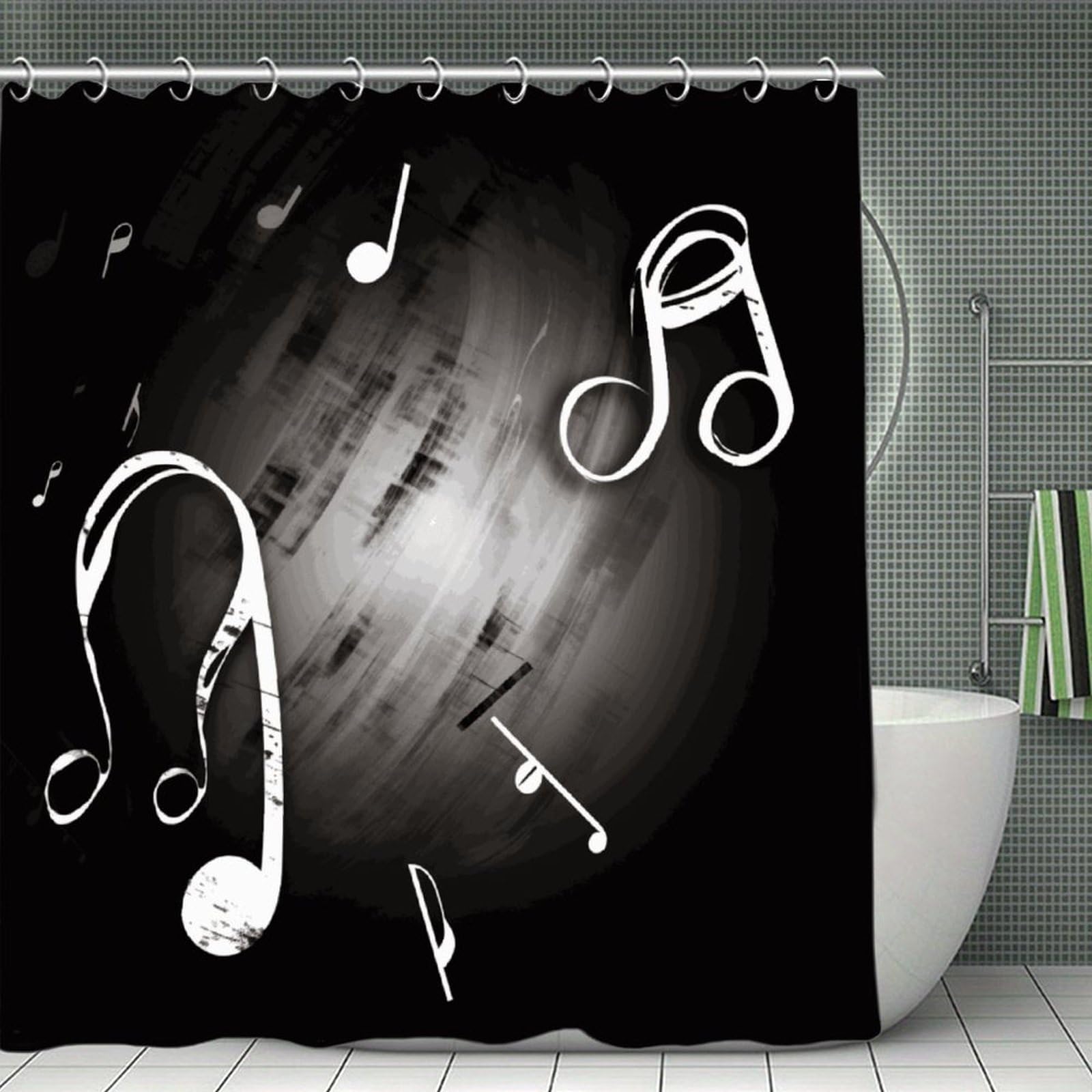 VstaDank Music Notes Shower Curtain Light-Weight Blackout Bathroom Curtain Washable Shower Liner 71x71 Inch Bath Curtain with Metal Holes Bathtub Bath Room