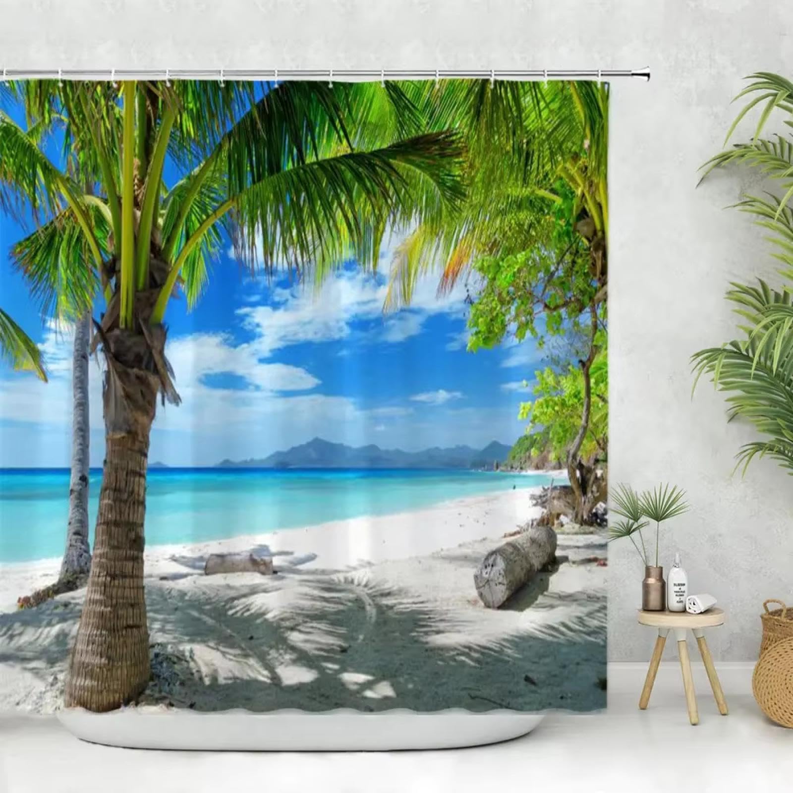 Rideau de douche paysage marin 137x183cm pour une ambiance plage et évasion dans votre salle de bain