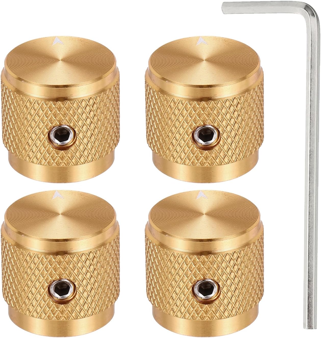 sourcing map 4 Pcs Aluminium Potentiometer Knobs, 1/4" (6mm) Universal Volume Tone Control Knobs with Arrow Indicator for Guitar, 5/8" Gold