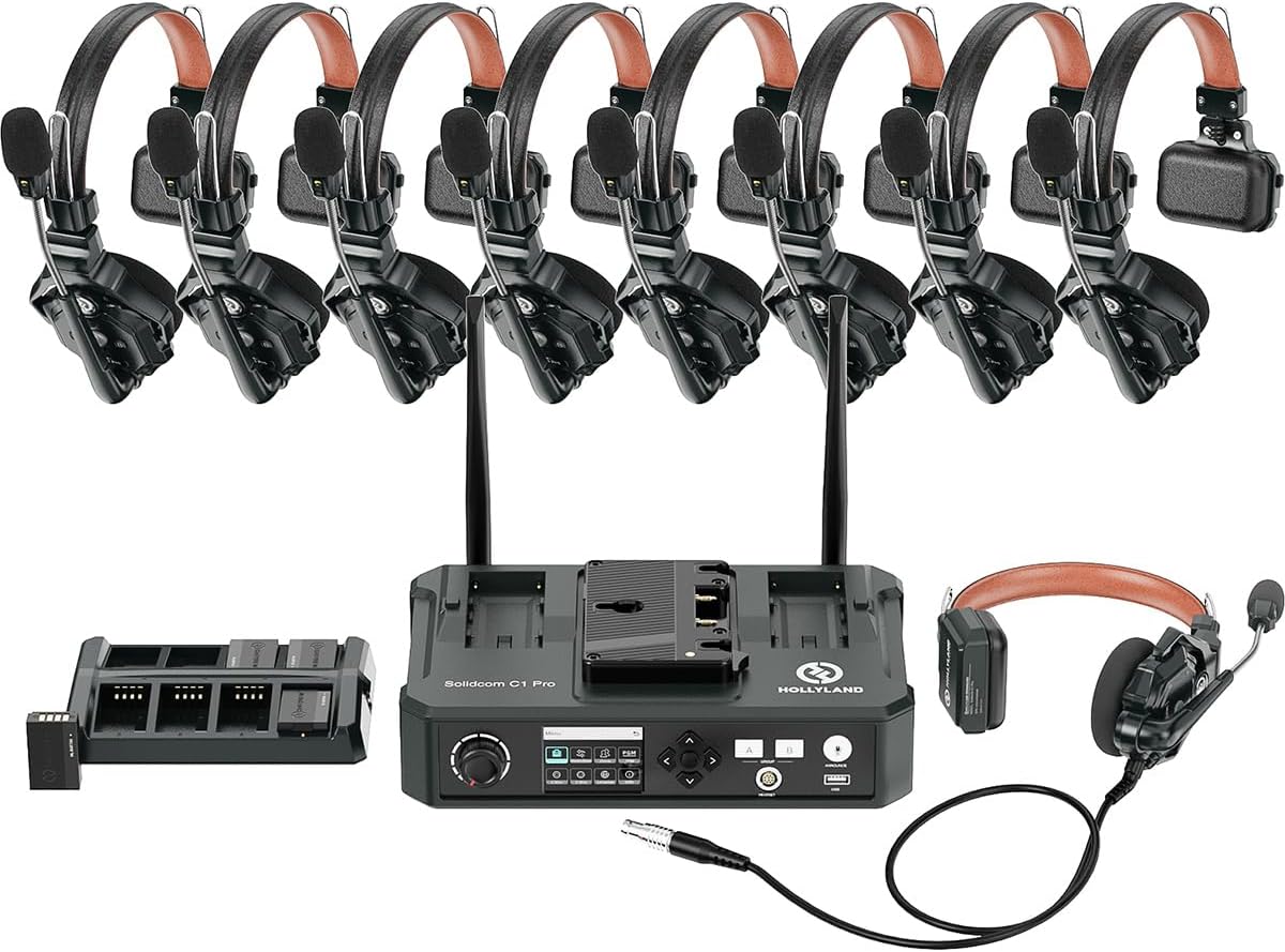 Hollyland Solidcom C1 Pro Full-Duplex ENC Wireless Intercom System with 9x Single-Ear Headsets and Hub Base
